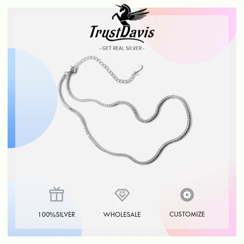 Trustdavis Genuine 925 Sterling Silver Temperament Sweet Choker CZ Short Necklace For Women Wedding Jewelry Gift DS1869 250120