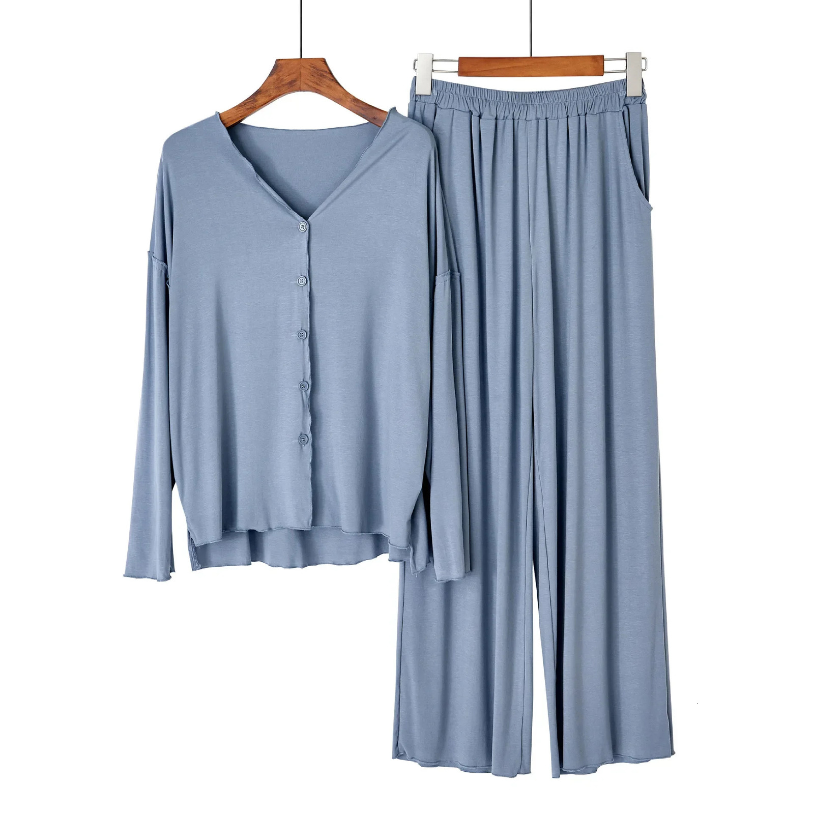 Japanese style cotton pajamas suit ladies spring and autumn cardigan solid color long-sleeved trousers home service suit 250207