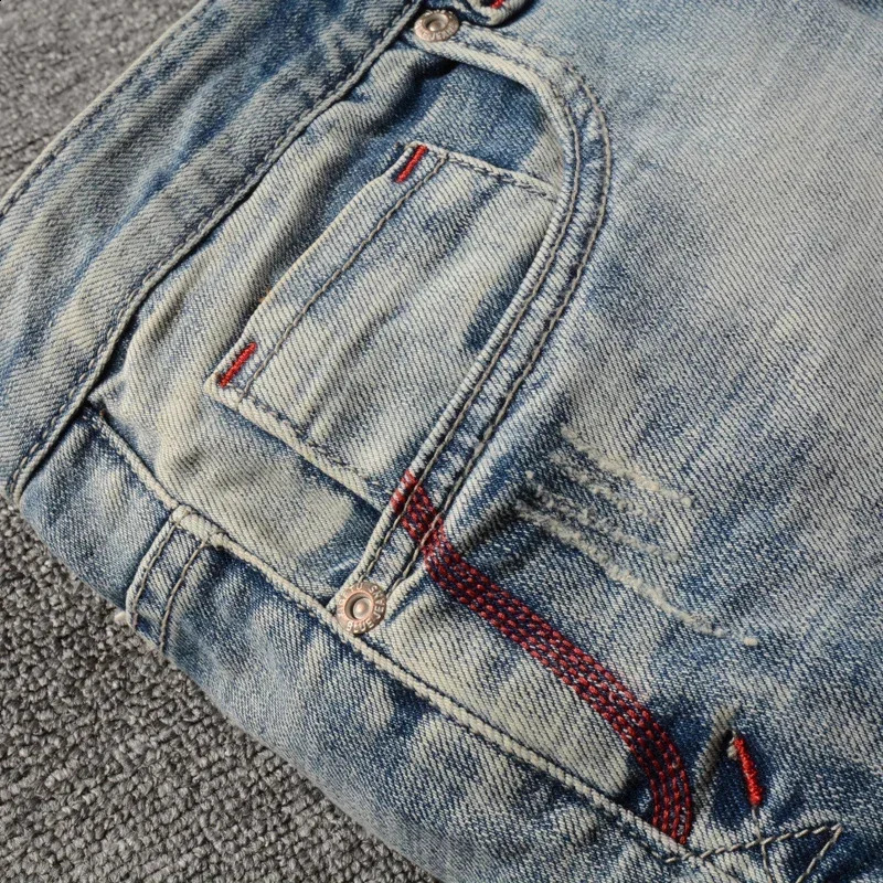 Fashion Men Jeans Shorts Summer Destroyed Embroidery Ripped Short Vintage Patchwork Casual Denim Homme 250120