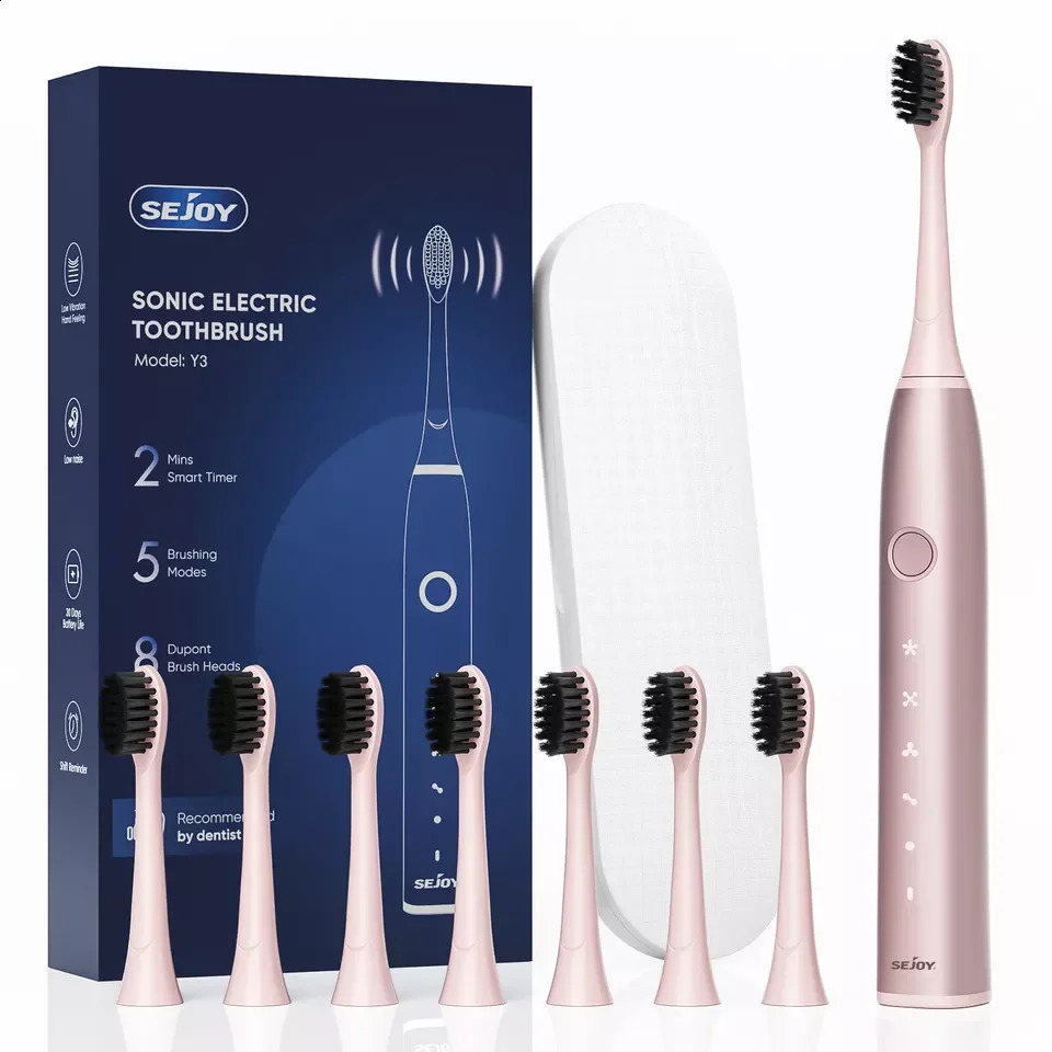 SEJOY Electric Toothbrush for Adults Rechargeable 5 Modes With 8 Replacement Brush Heads 250206