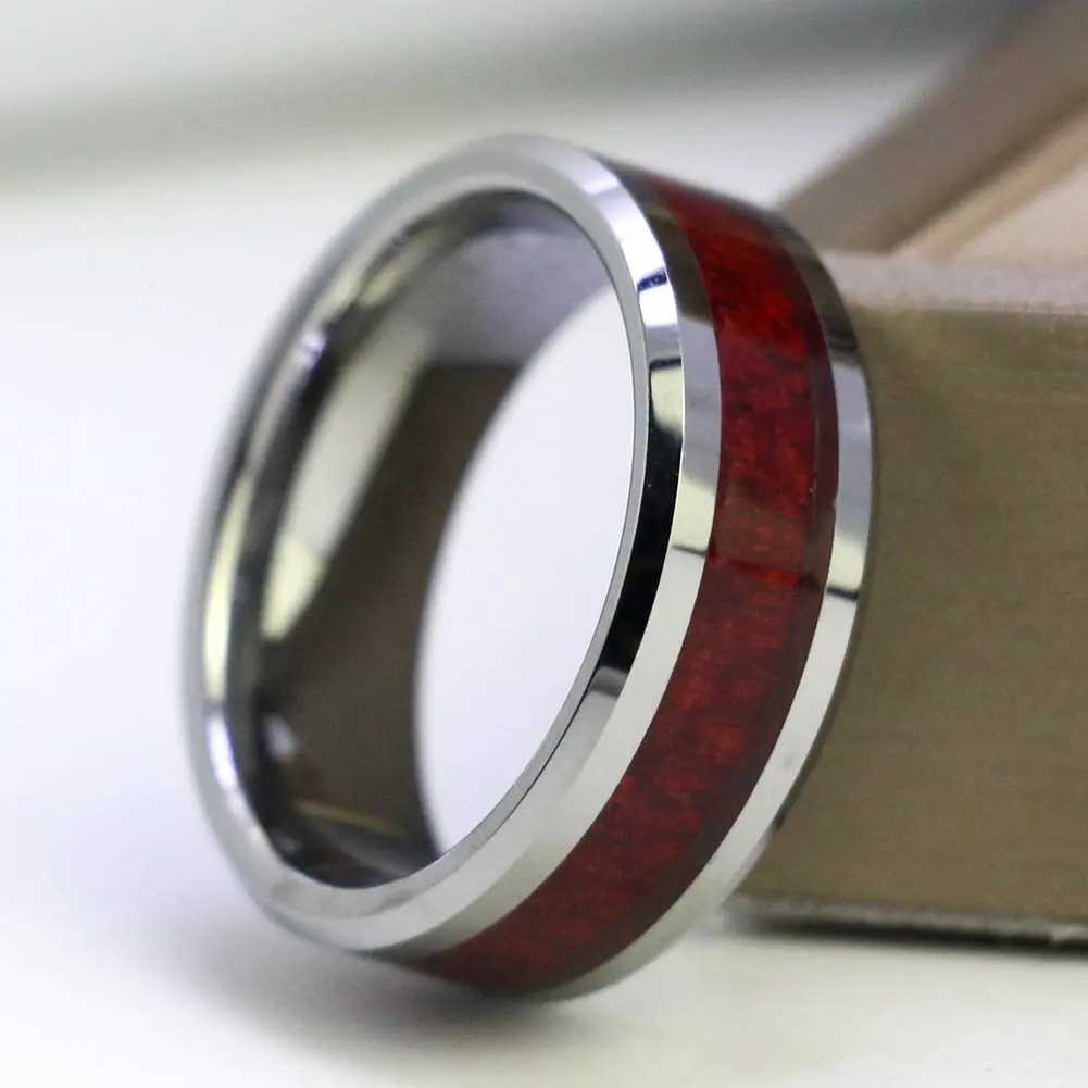 Fashion Couple Rings Women Heart White Crystal CZ Rings Set Mens Red Wood Inlay Stainless Steel Ring Wedding Band Jewelry Gifts W250207