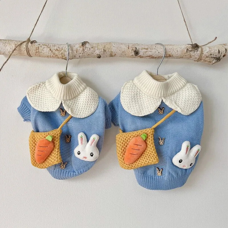 Blue Rabbit Pet Dog Clothes Pet Winter Warm Sweater Teddy Knitted Shirt Dog Two Legs Clothes Pet Supplies XS-XL Puppy Coat 250206
