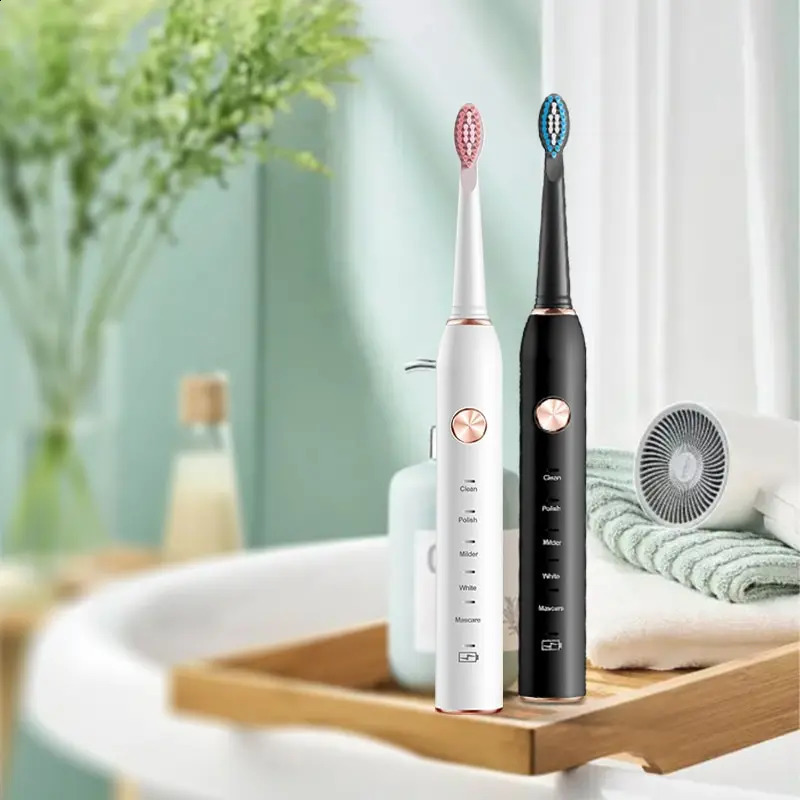 Jianpai Black and White Sonic Electric Toothbrush for Male and Female Lovers 5-mode USB Charging IPX7 Waterproof Sonic Electric 250206