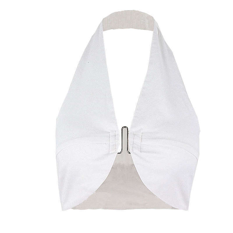 Explosive European and American Summer Women's Sexy V-neck Design Hook Buckle Backless Hanging Neck Tank Top 2025 New Casual Versatile Fashion Cl