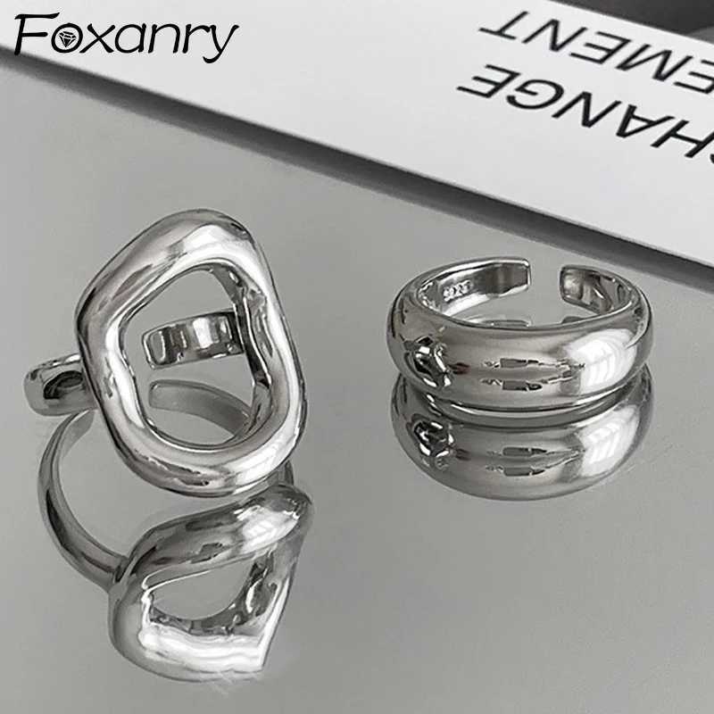 FOXANRY Minimalist Silver Engagement Ring Female Couple New Fashion Creative Hollow Irregular Geometry Party Jewelry W250207