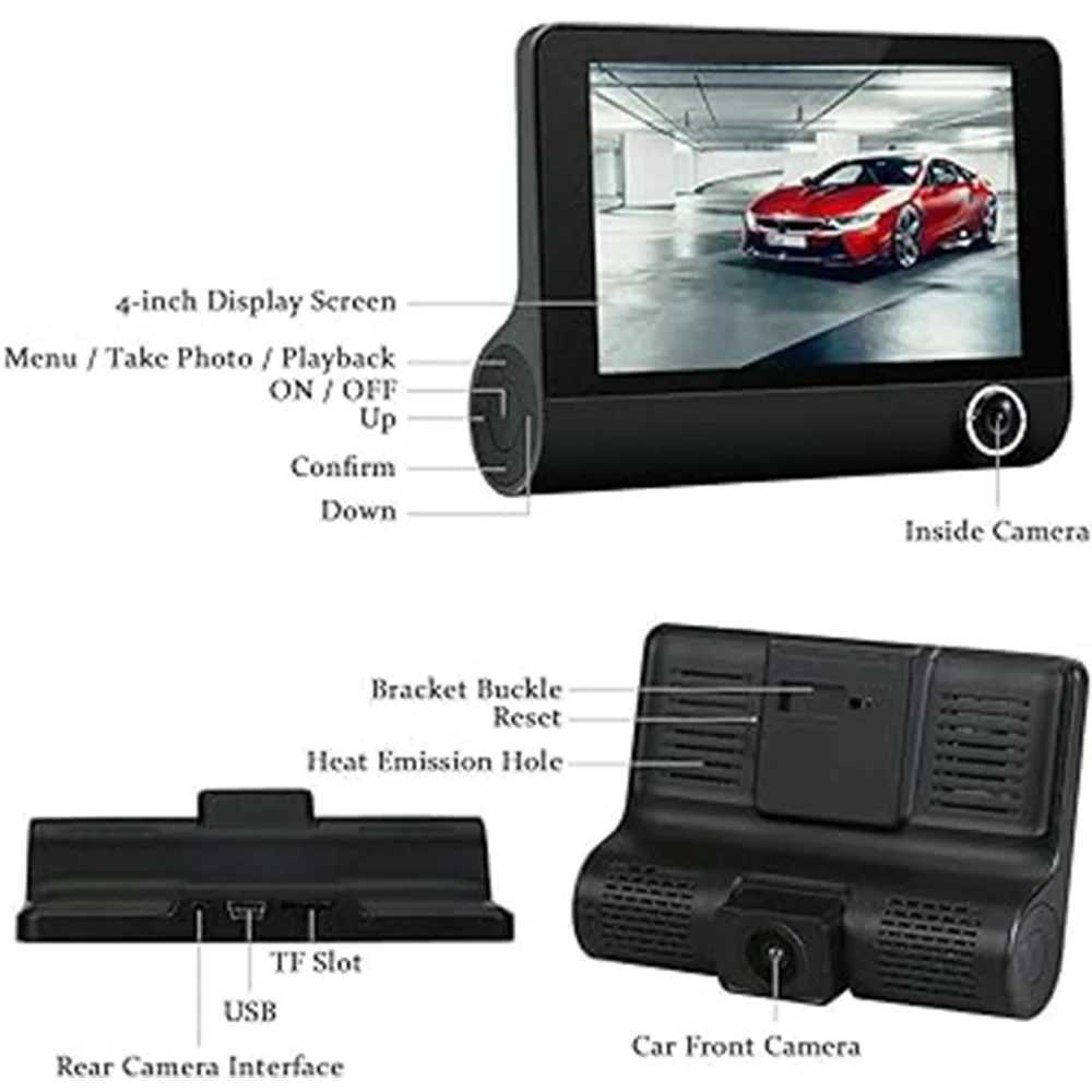 Car DVRs Car Video Recorder Car DVR Video Recorder 4 Inch Front and Rear View Video 3 Ways 1080P Dash Cam H250206