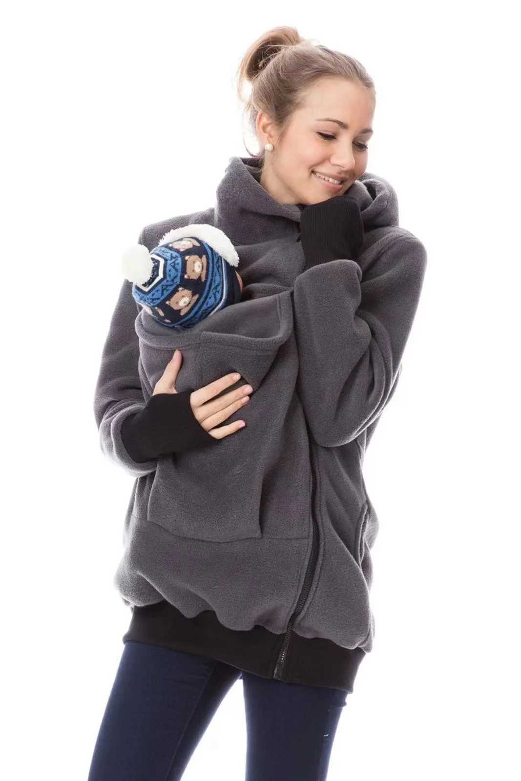 Maternity Warm in Winter Kangaroo Hoodie Coat for Mom Daddy Baby Wearing Sweatshirt Hooded Coat Jacket for Baby Carriers W250207