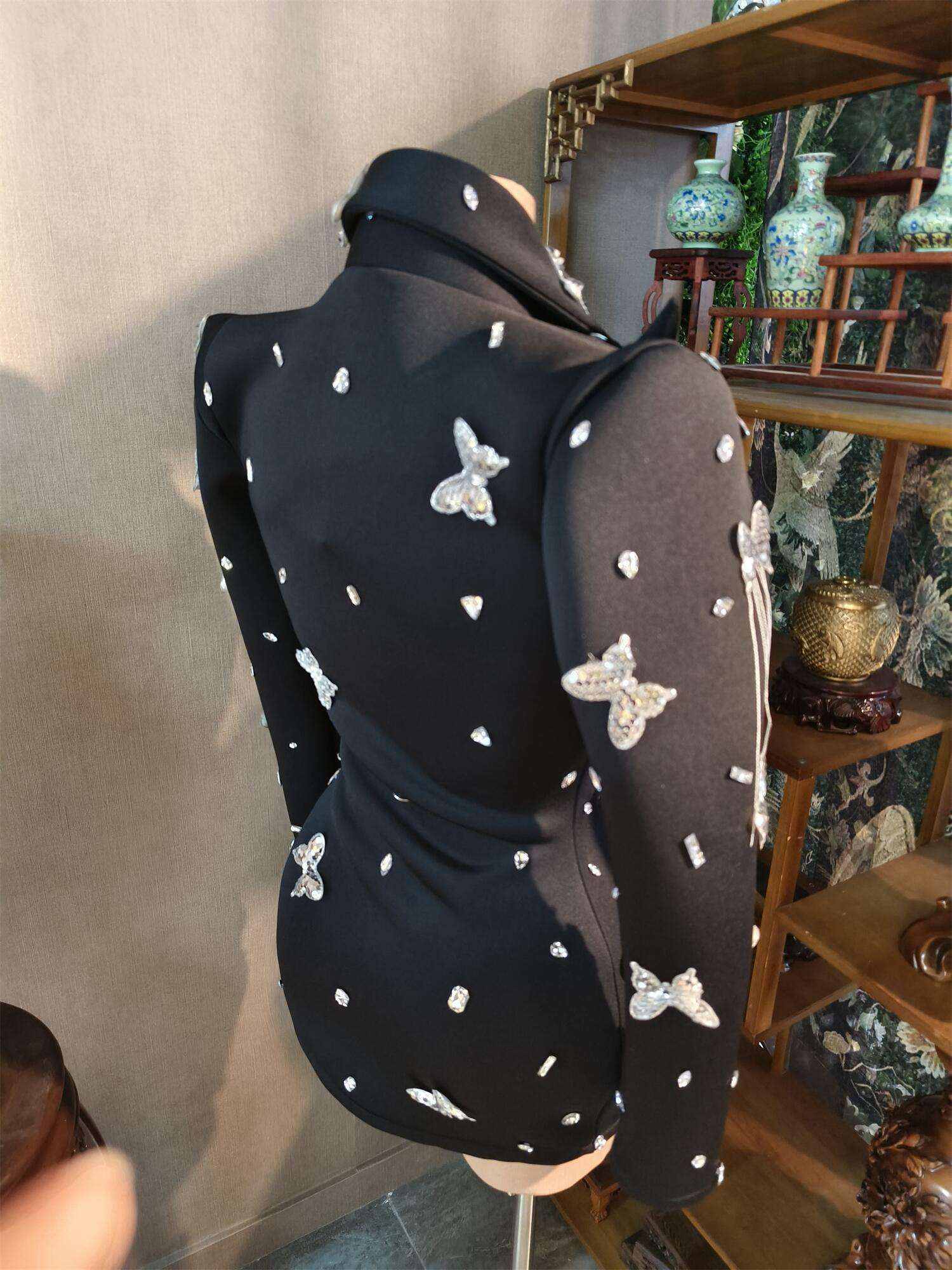 Luxury Mother of the Bride Suits Appliques Sequins Crystal 1 Piece Set Jacket Zipper Women Suit Blazer Peaked Lapel Formal Work Wear Customized