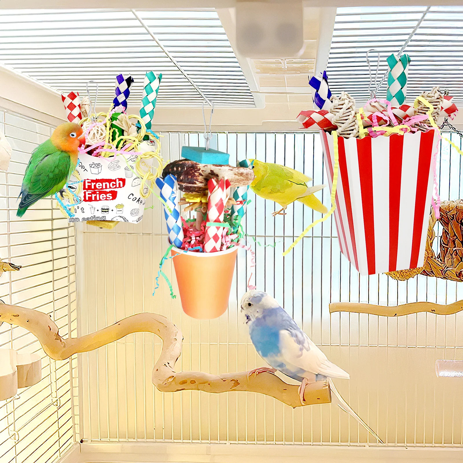 Bird Toys 3PCS Bird Shredding ToysBird Shredder Toys Chewing Toys Parrot Cage Foraging Hanging ToyBird Cage Accessories for B 250206
