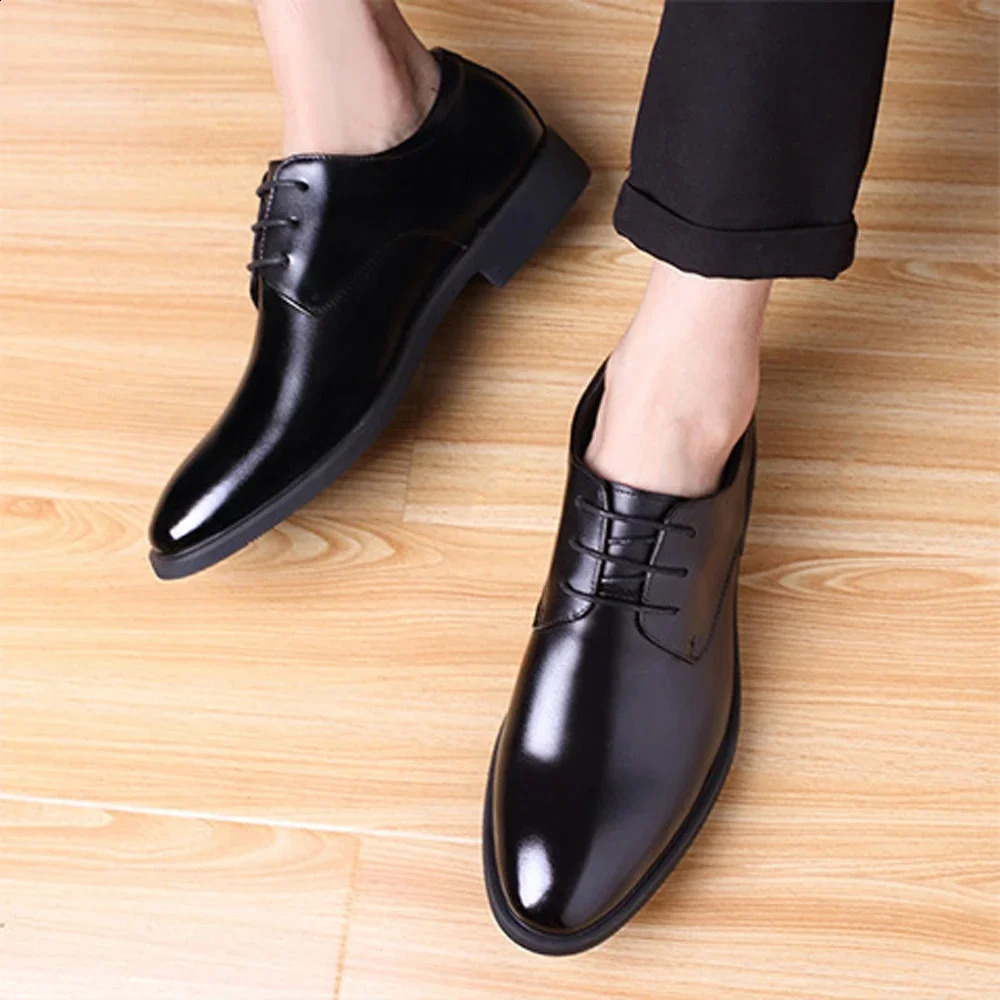Mens Leather Shoes Casual Formal Office Dress Walking Lace Up Work Shoes Black Soft Leather Soft Sole Business Shoes 250206