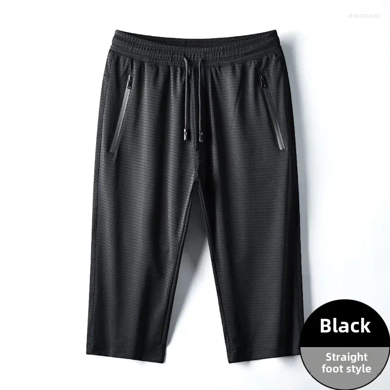 Men's Pants Summer Thin Ice Silk Seven-Part Shorts Comfortable Mesh Quick Dry Breathable Sweatpants Versatile Casual
