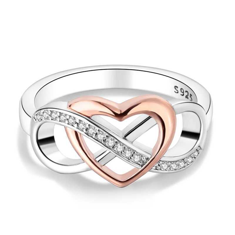 Beautiful 925 Sterling Silver Infinite Hollow Heart Coupled Double Pattern Ring For Womens Exquisite Jewelry W250207