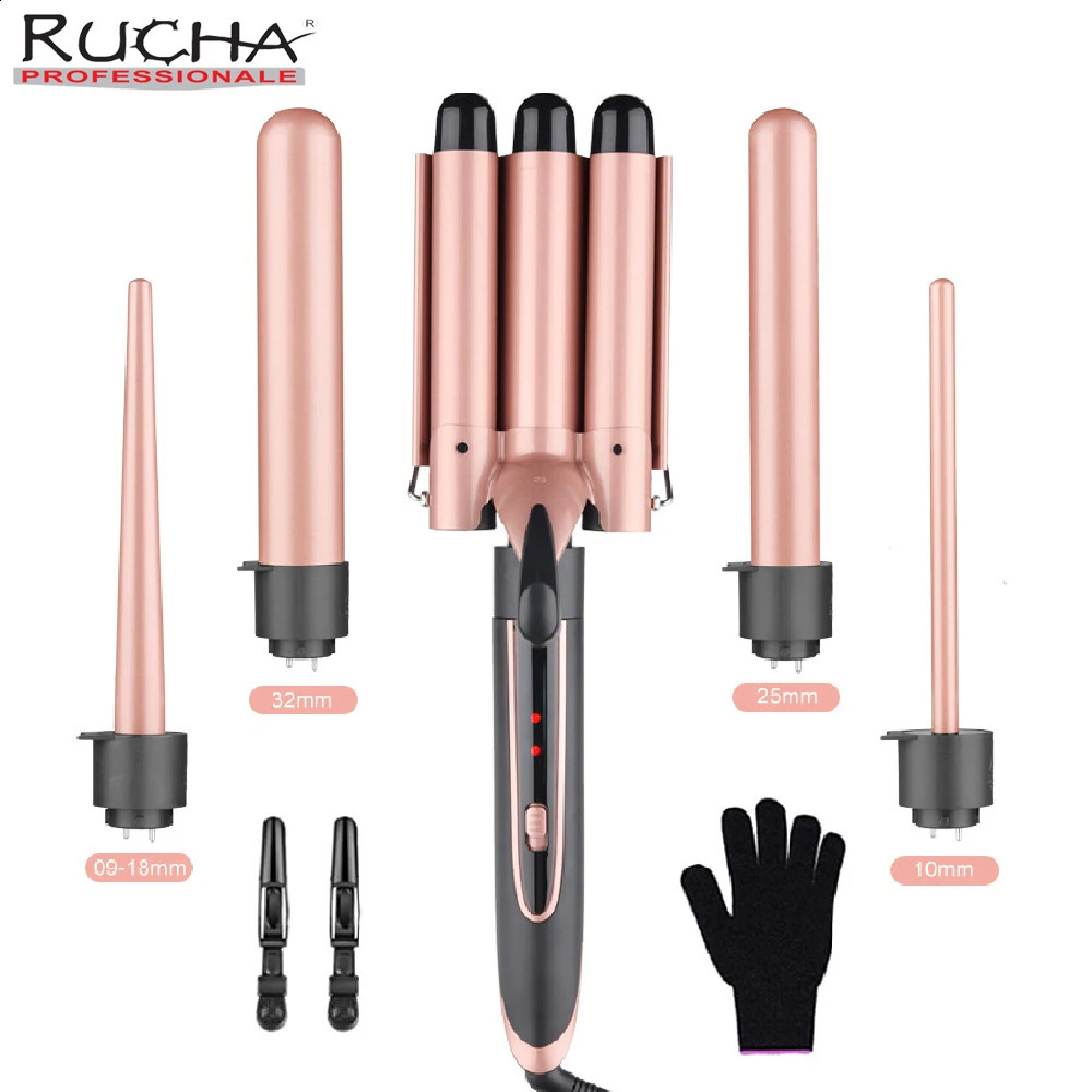 Hair Curler 5-In-1 Multifunctional Curling Iron Rose Gold Ceramic Triple Barrel Hair Styler Professional Hair Curlers Tools 250206
