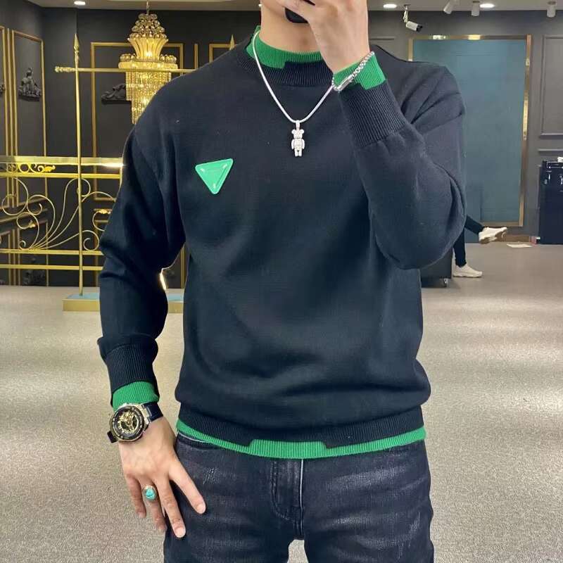 Autumn Winter Casual Men's Sweater Long Sleeve Slim Pullovers Fashion Contrast Crew Neck Knitted Pullover Men Clothing
