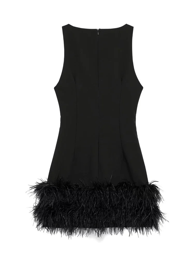 TRAF Black Feather Short Dresses for Women off Shoulder Corset Dres Fashion Sleeveless Dress Woman Evening Womens 250206
