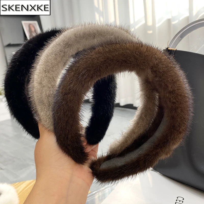 Women winter 100% Real Mink Fur Headbands High Quality Real Fur Hair Band Lady Fashion Hair Hoop Furry Gift 250207