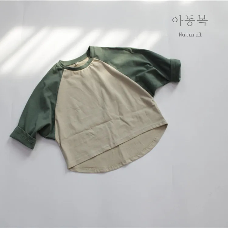 Children Girl Casual Patchwork Tops Pullover Loose Thin Long Sleeves Tees Boys Spring Simple Bottoming Shirt Cotton T-shirt 250207