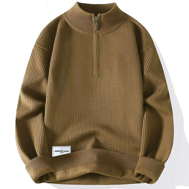 Autumn Winter Men Sweater Vintage Mock Neck Solid Color Knitted Pullovers Loose Haruku Mens Retro Knitting Sweaters S50
