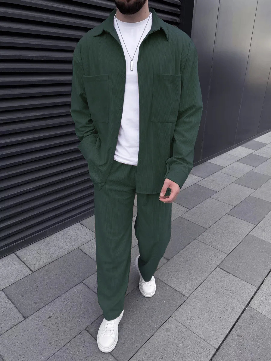solid color mens chest pocket n simple daily fashion long sleeved highquality classic style 250207