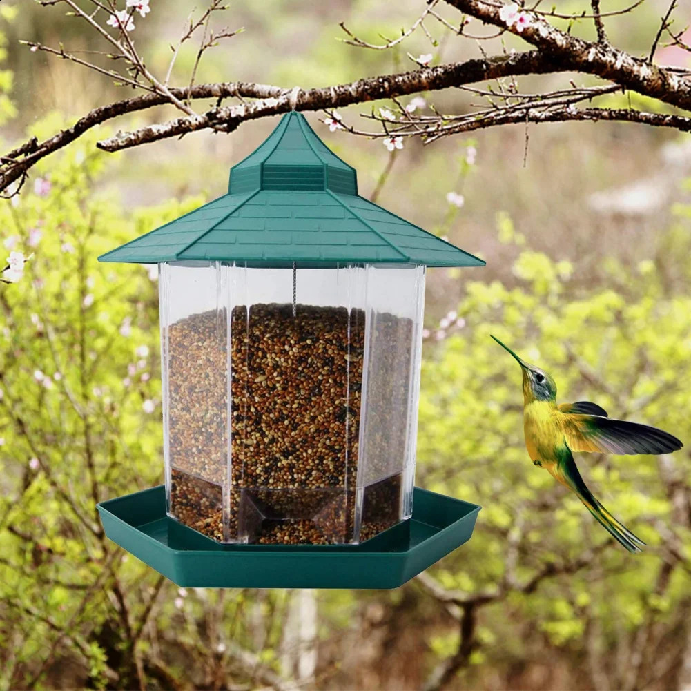 Hanging Wild Bird Feeder Waterproof Gazebo Outdoor Container With Hang Rope Feeding House Type Bird Feeder Aves Decor Supplies 250121