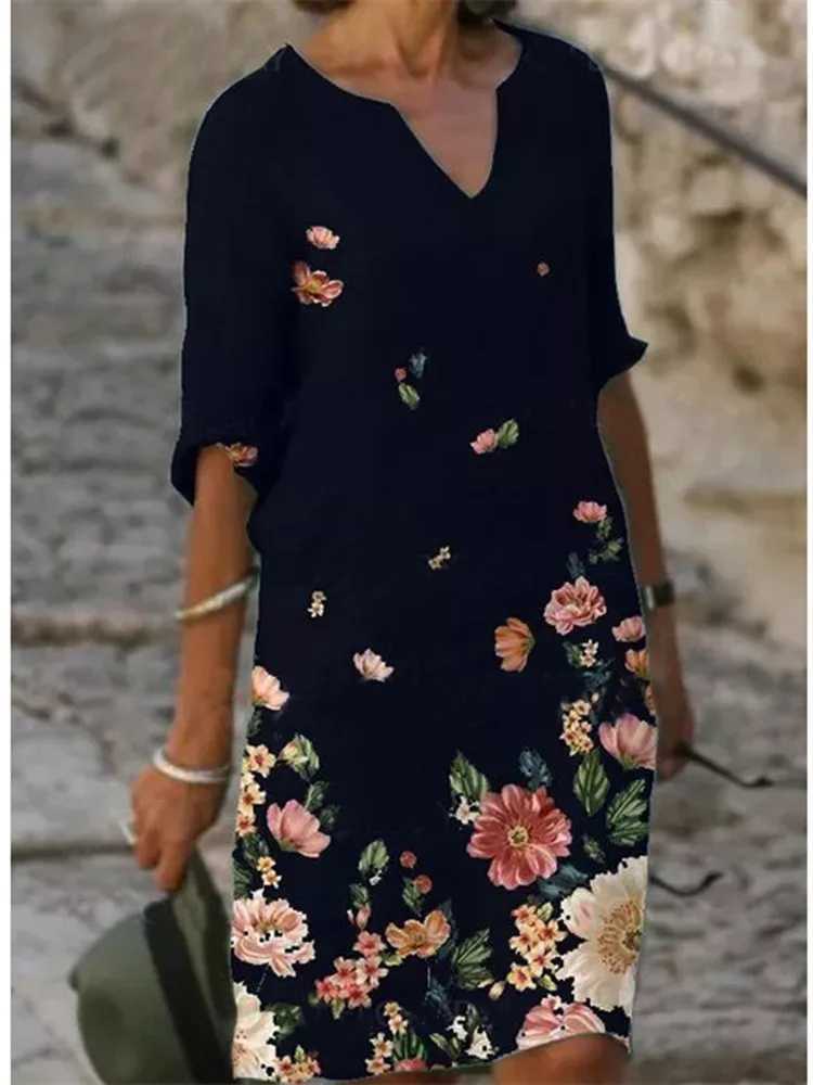 Fashion New Summer Women Dress Casual Boho Floral Print Half Sve Lady Beach Office Dresses Robe FemmeXJ2500207