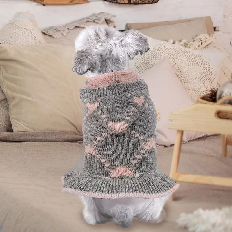 Dog Sweater Dress Dog Clothes Love Print Pet Pullover Knitted Warm Dog Winter Coat Chihuahua Yorkie Poodle Bichon Costume 250206