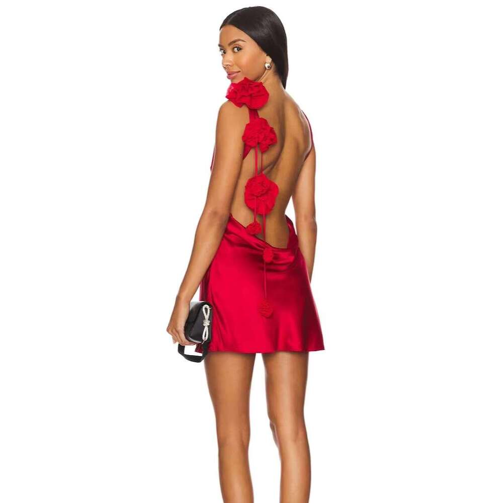Dress New Women Celebrity Sexy Backless Red White Satin Girls Birthday Night Club Mini Party Dress