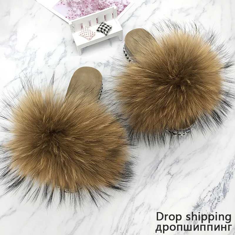 Slides Fur Summer s Platform Sandals Ladies Sandals Outdoor Real Fur Ladies Heels Shoes 2021 New Fluffy Flip Flops SlippersXJ250207