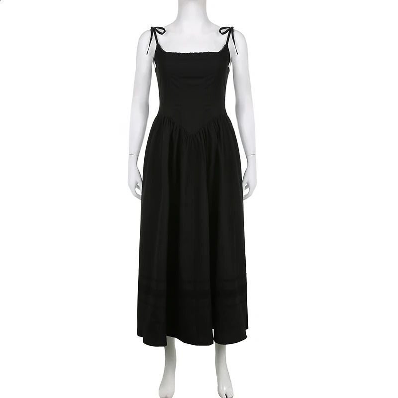 SUCHCUTE Korean Black Maxi Dress Women Gothic Aesthetic Skinny Sleeveless Party Dresses Vintage Streetwear Clubwear 90s Summer 250107