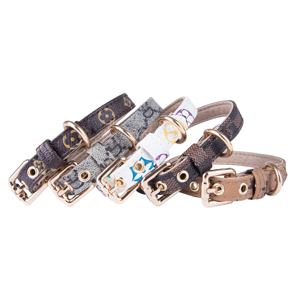 Dog Collars Leash Set Classic Presbya Letters Pattern Print Leashes PU Leather Fashion Casual Adjustable Dogs Cats Neck Strap Cute Pet Collar Poodle A