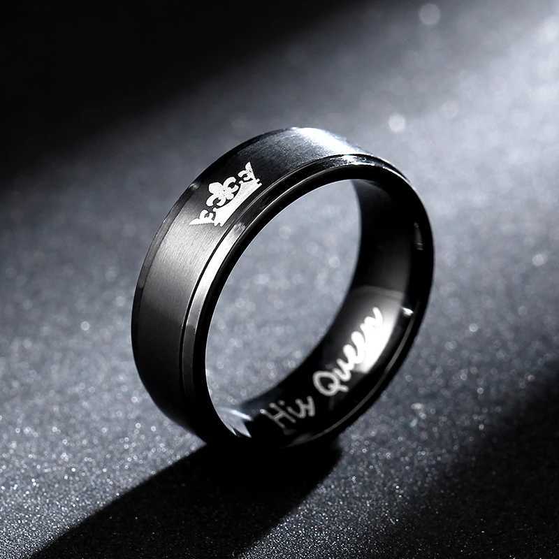6mm Black color 316L stainless steel HIS QUEEN and HER KING IP Ring for Men and Women W250207