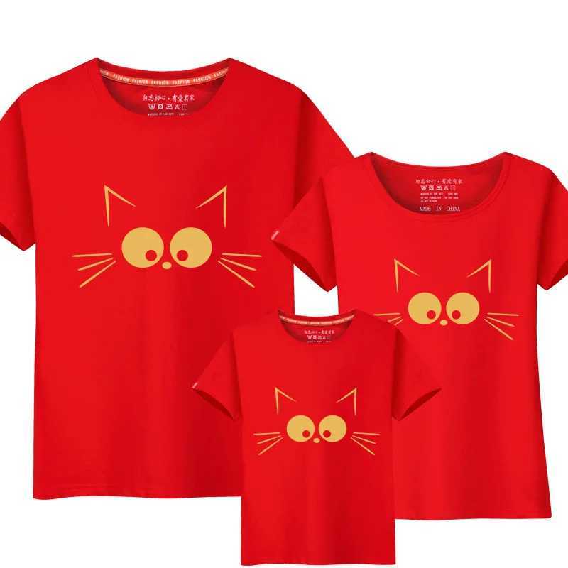 2023 Family Matching Outfits T-shirt Cartoon Cat Clothing Summer Daddy Mommy and Daughter Son baby T Shirt Family Look Clothing W250207