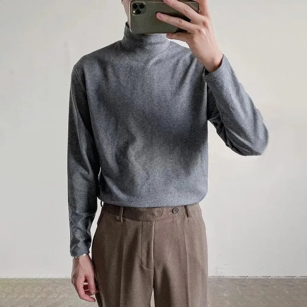 Y2k Mens T-Shirt Casual Versatile Long Sleeved Base Shirt Autumn British Breathable Solid Color Top Mens Clothing Unisex 250206