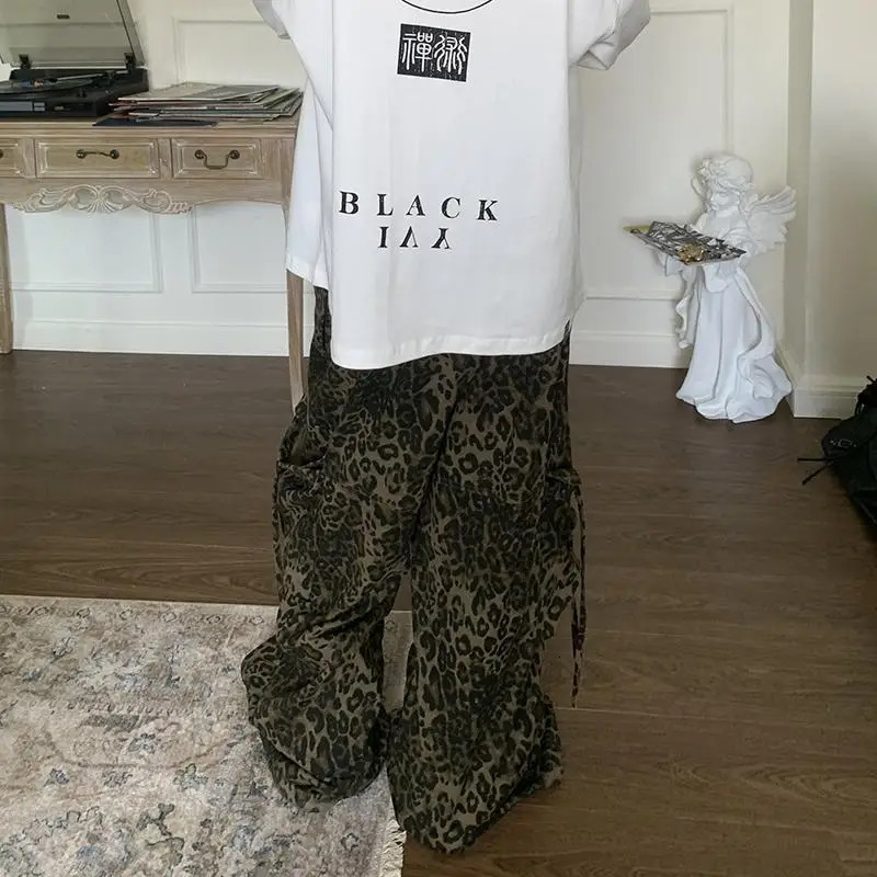 Leopard Cargo Pants Men Y2K Parachute Oversize Wide Leg Trousers Male Streetwear Hip Hop Harajuku Animal Print 250206