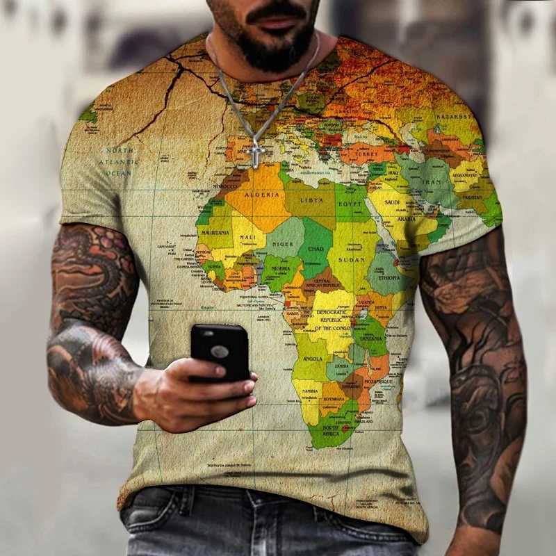 Mens short sleeve T-shirts crew neck print 3D graphics World Map/Harajuku/Fashion/Summer t shirt for menT250207