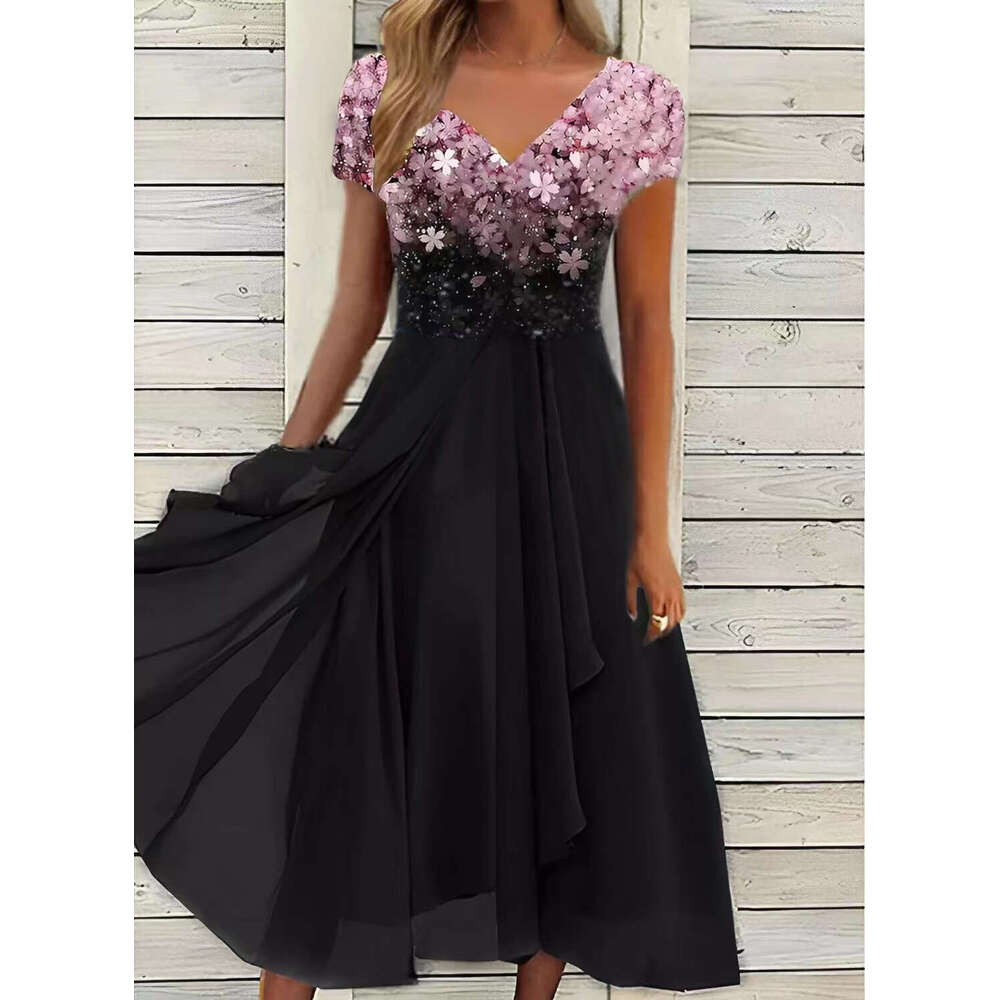 European American Summer Urban Leisure Fashion Chiffon Splicing Women's Dress 2024 New Style Unique and Elegant Clothing