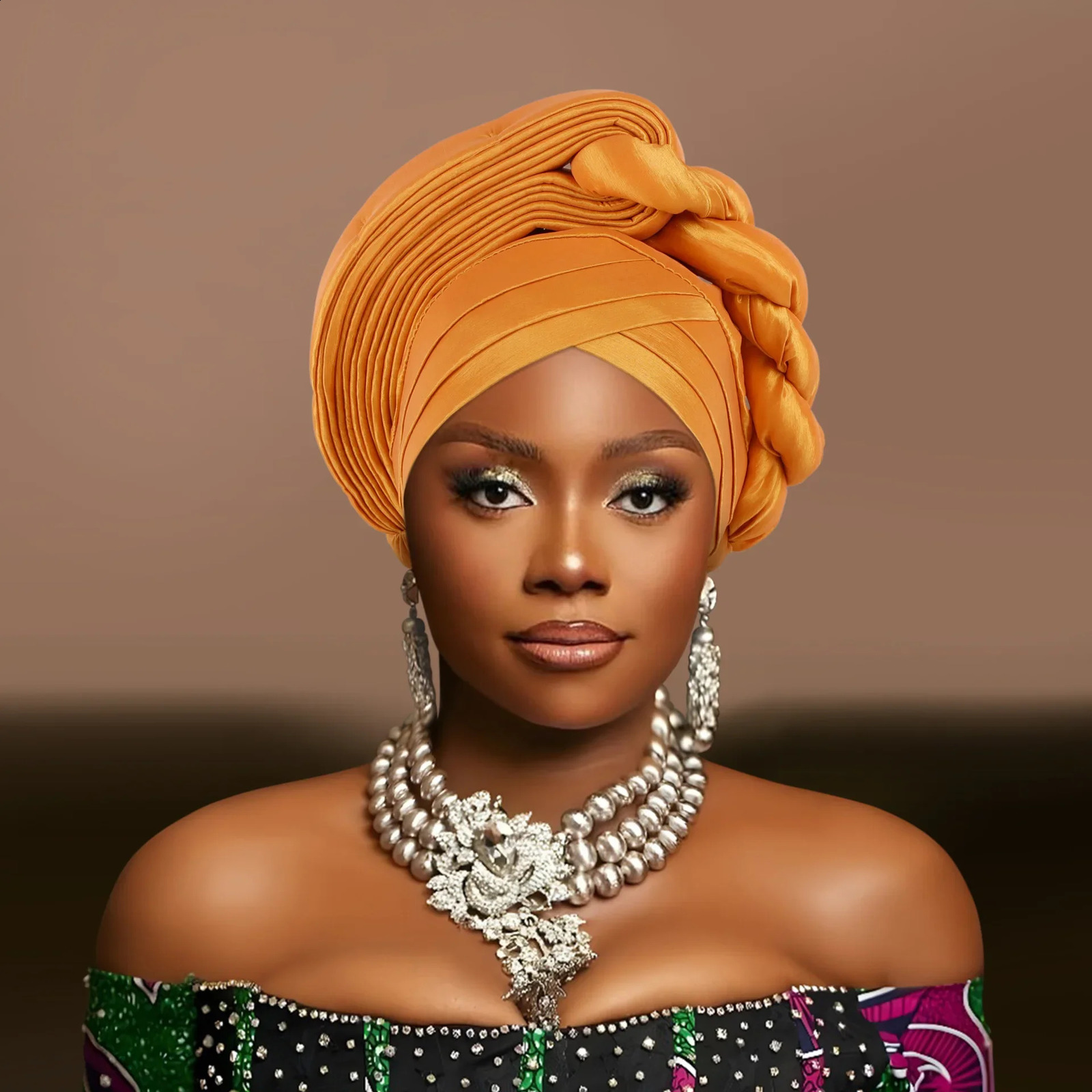 African Auto Gele Headtie Aso Oke Nigeria Braids Wedding Headgear Women Muslim Bonnet Hijab Turban Cap Already Made Head Wraps 250207