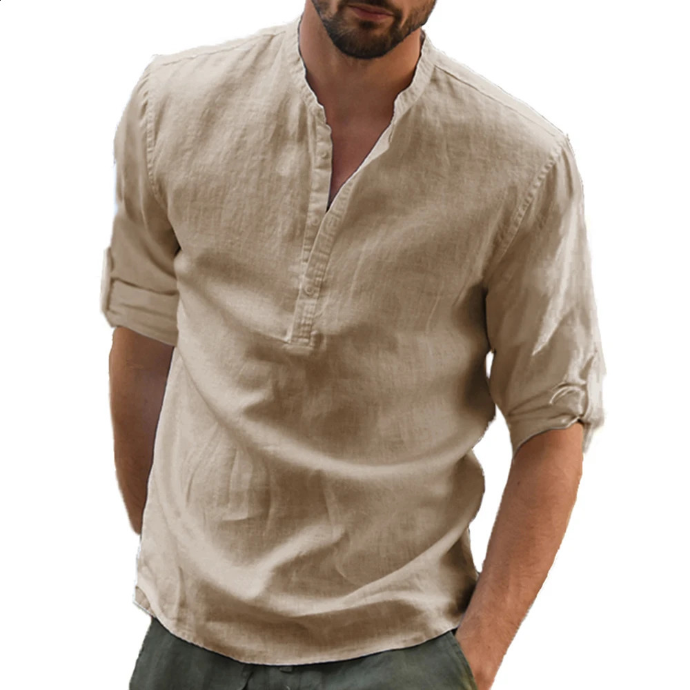 KB Mens Casual Blouse Cotton Linen Shirt Loose Tops Long Sleeve Tee Shirt Spring Autumn Casual Handsome Men Shirts 250206