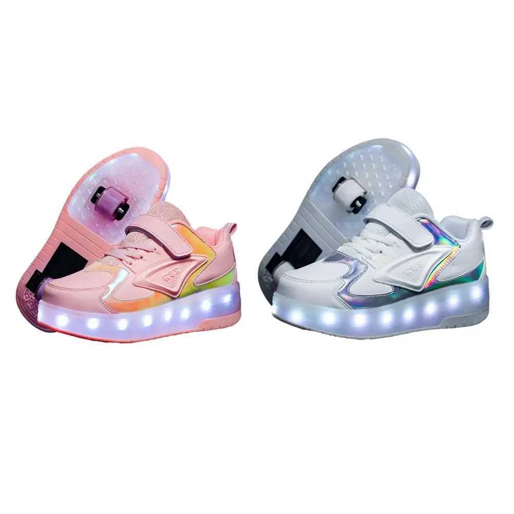 Children Roller Skate Shoes 2 Wheels LED Shoes USB Rechargeable Wheeled Sneakers Luminous Glowing Skating Sneakers Unisex W250207