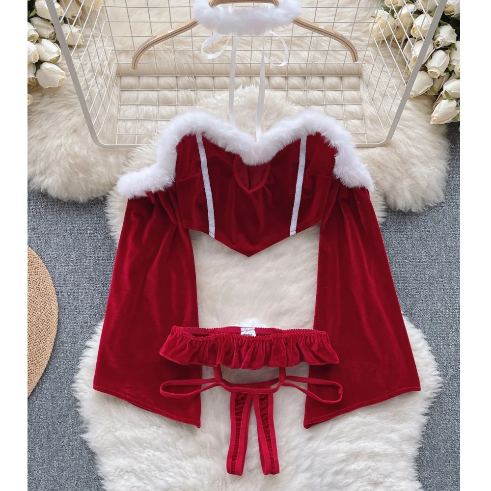 in Christmas Dress Secret Clothes Sexy Slim Red Short Pajama Erotic Lingerie Winter sweet Bodycon Nightwear 250206