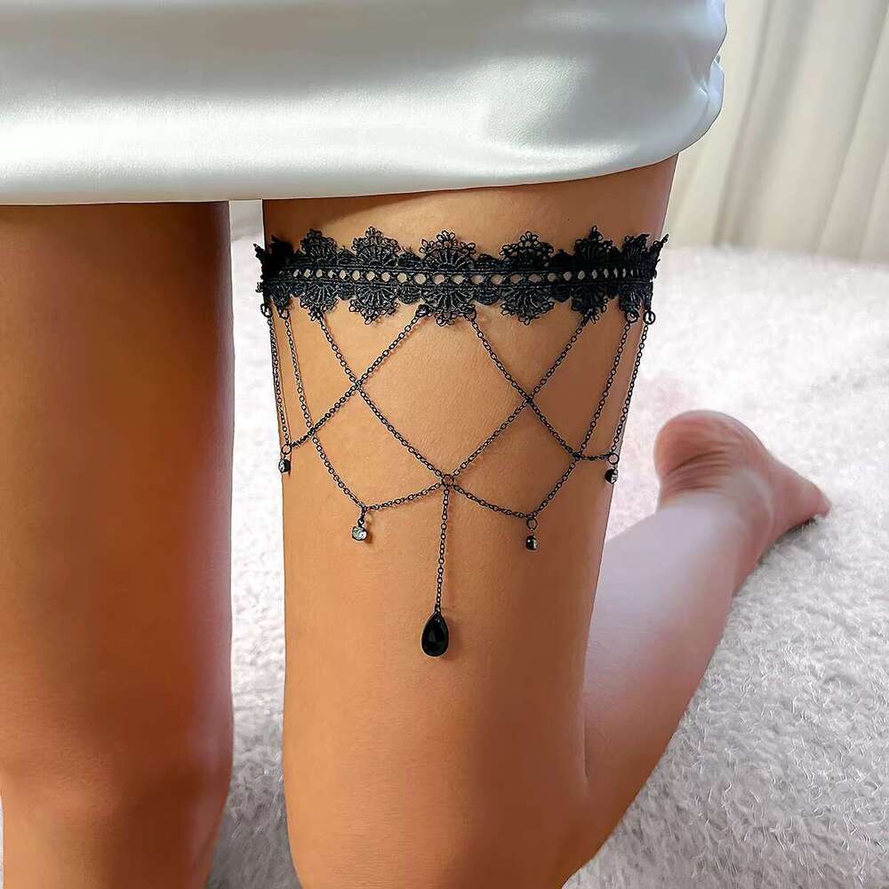 Gothic Boho Elastic Band Black Lace Leg Thigh Chain for Women Bikini Summer Festival Party Body Accessories Jewelry