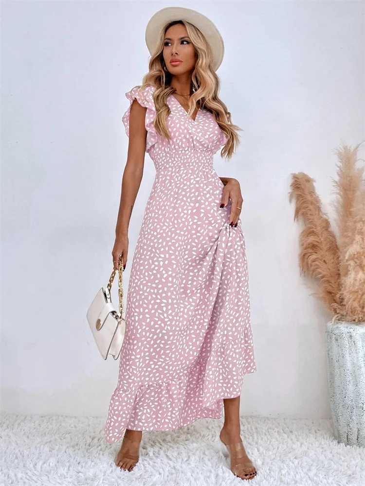 Msfilia V-neck Lotus Le Edge Ele Dress Women Spring Summer Printed Long DressXJ2500207