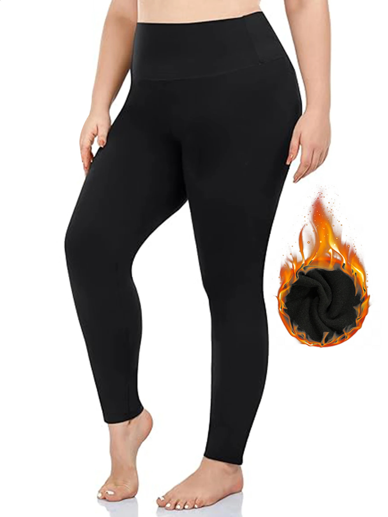 Autumn And Winter Solid Color Plus-size Nine-point Pants Black High-waisted Tight-fitting Leggings And Fleece Thick-legged Pants 250207