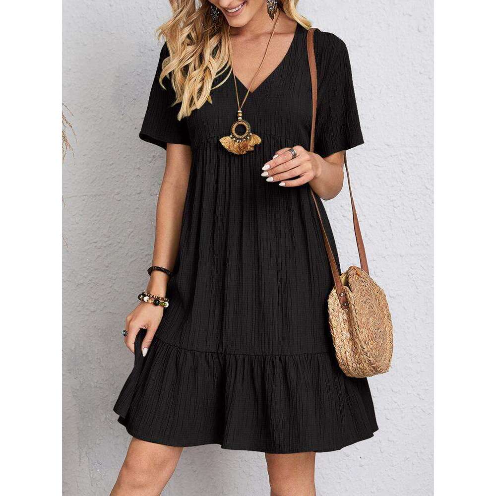 European American women's hot item summer loose casual short sleeved waist wing dress 2024 new style chic and elegant clothing