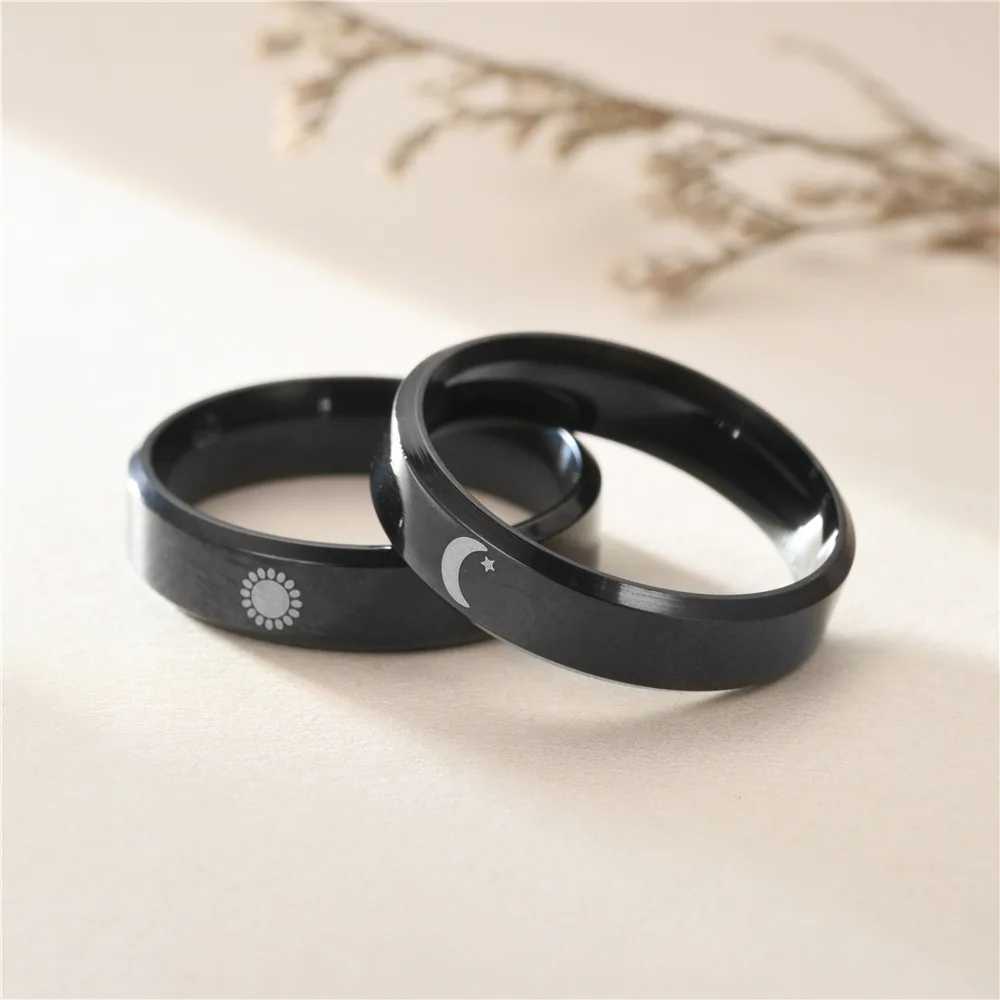 Trendy Sun Moon Couple Rings For Women Men Teens Stainless Steel Paired Couple Ring Party Wedding Fashion Jewelry Gifts W250207