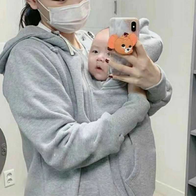 Winter Maternity Clothes Fashion Mother Baby Carrier Jacket Kangaroo Warm Maternity Hoodies Outerwear Coat For Pregnant Woman W250207