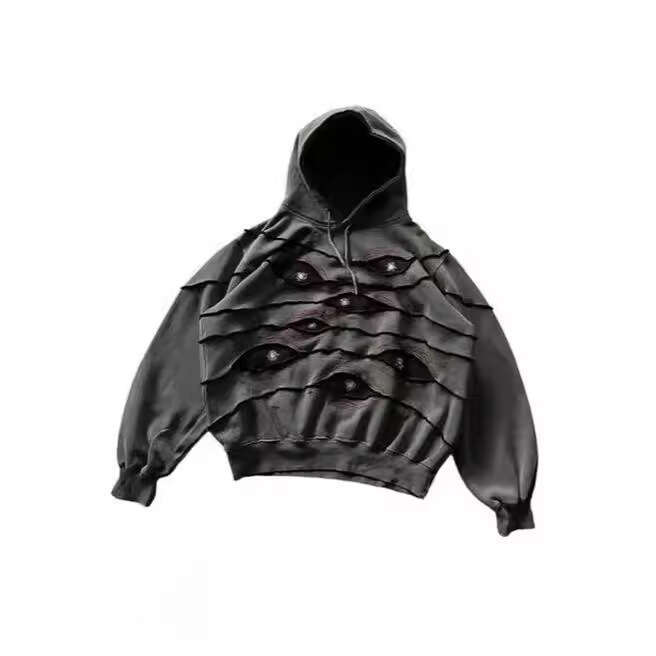 Urban Streetwear Dark Ins Hoodie with Patchwork Embroidery, Oversized Heavyweight Pullover Sweatshirt