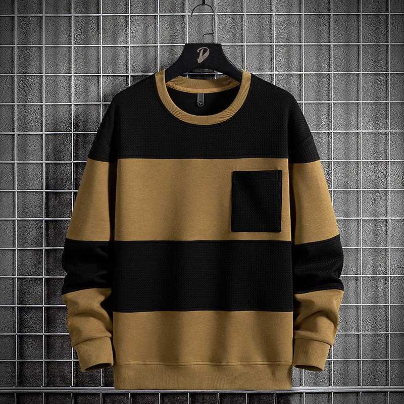 2024 Spring Men Stripe Sweatshirt Cotton Oversized Hoodies Men Long Sleeve O-Neck Pullovers Male Streetwear Fashion Tops 6Xl 8Xl W250207