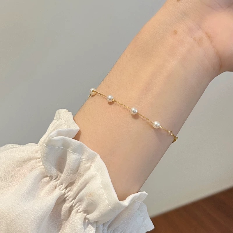 Real 18K Gold Natural Pearl Bracelet Au750 Full Sky Star Womens Bracelet Boutique Jewelry Birthday Wedding Gift S514 250121