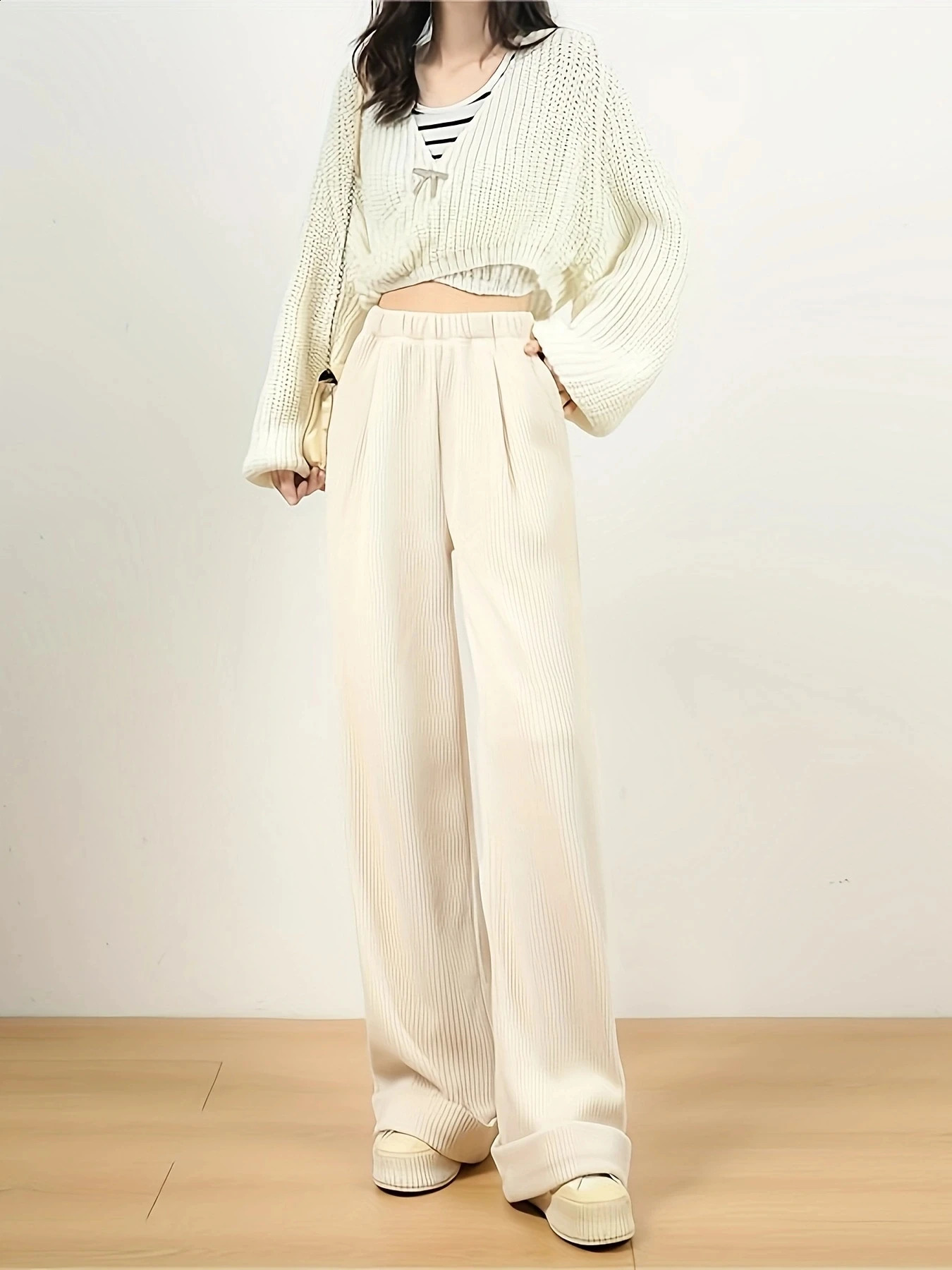 corduroy pants womens lengthened highend loose wide leg slim high waist comfortable 250206